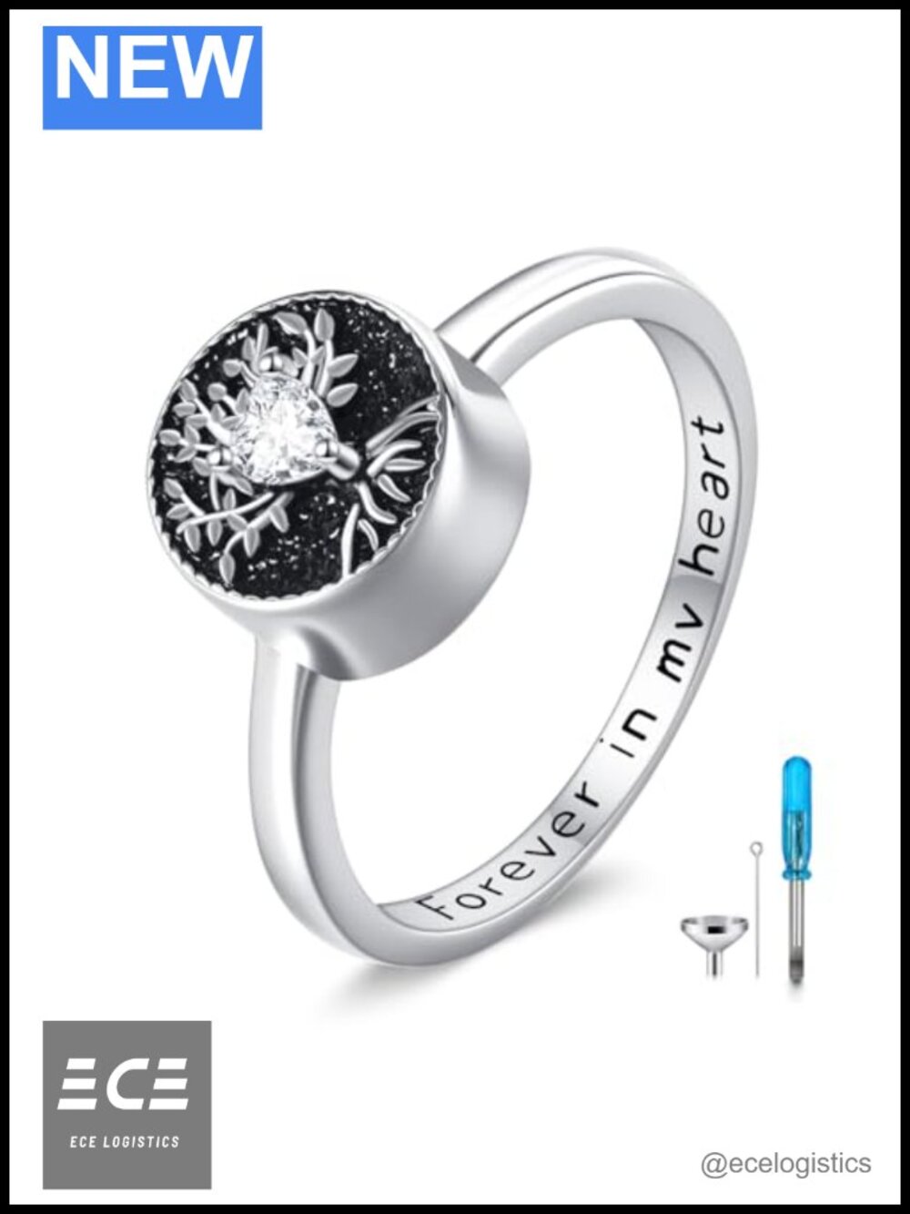 Sterling Silver Urn Ring Size 8 Tree of Life Memorial Keepsake Jewelry